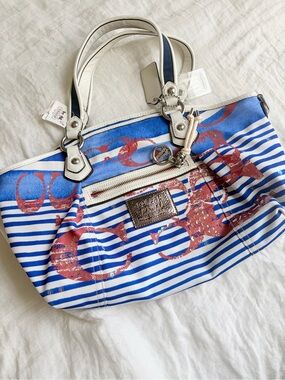 Coach Poppy Nautical Blue & White Striped Purse